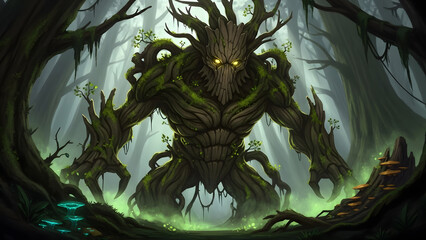 green dragon head in the imaginary forest