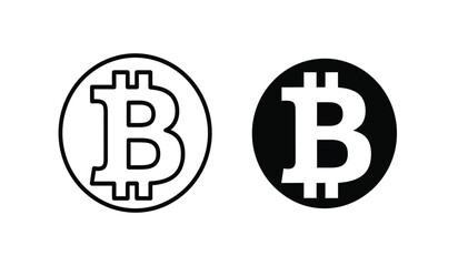 Two bitcoin logos in black and white on a pure for cryptocurrency and finance concepts