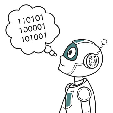 Robot thinking about binary code