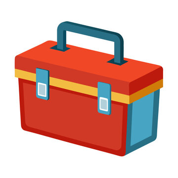Red toolbox with blue and yellow accents