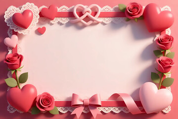 Fototapeta premium Valentine's Day Background Photo Love Frame Hearts Roses and Romantic Border 3D Valentines Elements Love Festive Season Vector Illustration February Presentation or Printed Programme In Love Design 27