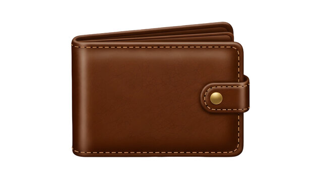 Brown leather wallet with gold snap closure isolated on white