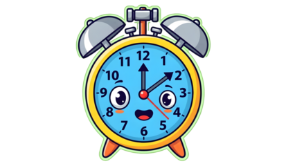 Cartoon alarm clock with a worried expression isolated on white