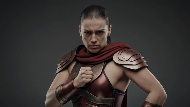 Fierce Warrior Woman Ready for Battle in Ancient Times.
