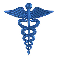 Blue medical symbol with wings