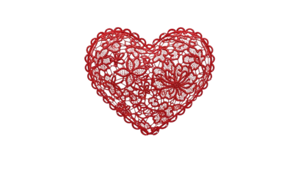 Red heart ornament with lace floral pattern elegant decorative design for valentline romantic branding greeting cards and artistic love visuals png