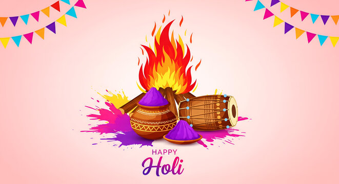 Holi and holika dahan festival celebration background. Colorful color splash, fun, party, poster banner design.