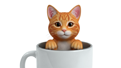Cute Orange Tabby Kitten Peeking Out of a White Mug