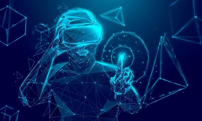 Futuristic human brain connected to digital neural network interface