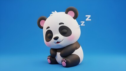 A cute 3D panda sleeping soundly with the "ZZZ" symbol. It has rosy pink cheeks against a bright blue background. The design looks very calming and adorable.