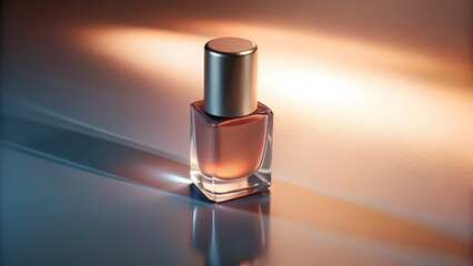 Red nail polish bottle with black cap, glossy finish, professional studio lighting, bold beauty cosmetic product isolated on pastel background.