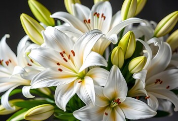 Fototapeta premium Elegant white lilies arranged in a bouquet, lush and pristine, white, white flower