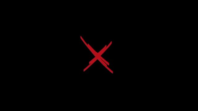 Animated red circle and "X" mark drawn in a brush-stroke style to indicate a mistake or rejection. 