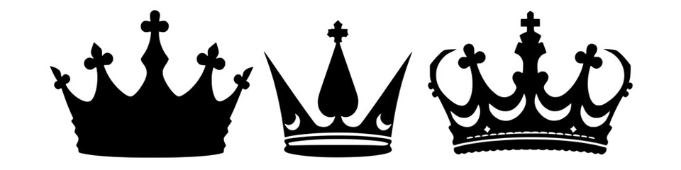 Silhouettes of Royal Crowns on a White Background - Symbol of Power and Authority