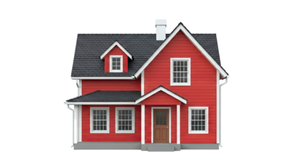 Bright Red Two-Story House with Dormer Window and Chimney