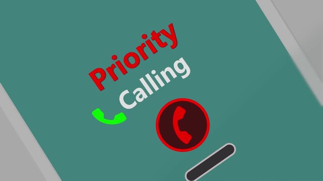 Priority incoming call notification animation with accept and decline icons, important caller alert interface on tilted smartphone background . 4k animation video