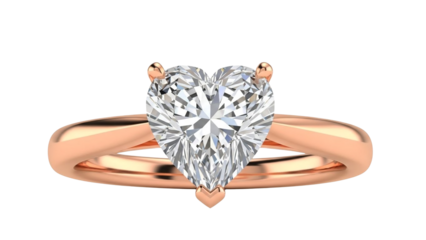 Heart shaped diamond ring with rose gold band luxury jewelry symbol of love commitment engagement valentline romantic gifting branding png