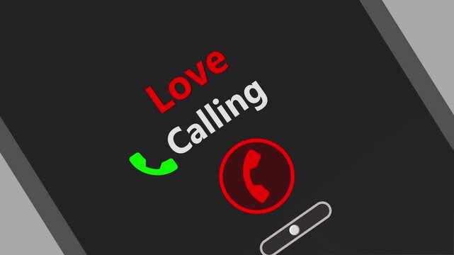Romantic love call request animation with answer and decline buttons, relationship contact notification interface on dark smartphone background