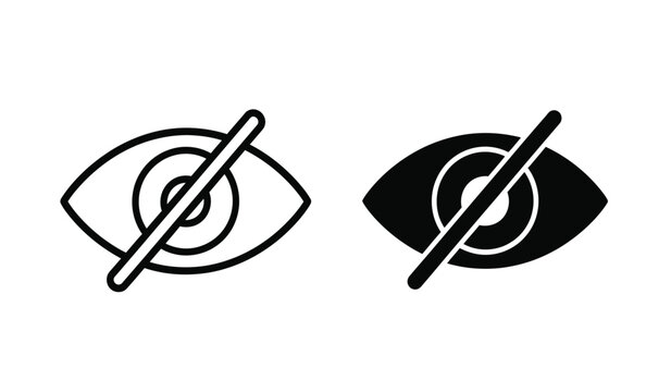 Black and white line art illustration of two closed eyes with a slash through them on a pure