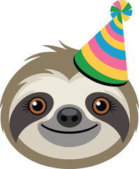 Obraz premium Cute Sloth Face Wearing Party Hat, Vector Illustration for Celebrations