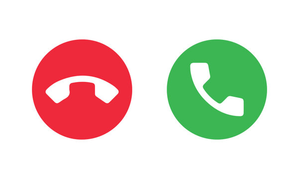 Phone Call Icons. Accept or Decline Incoming Call Buttons. Incoming Call Vector Icon Set. Call accept and decline icon set with green and red buttons featuring phone symbols. vector illustration eps.