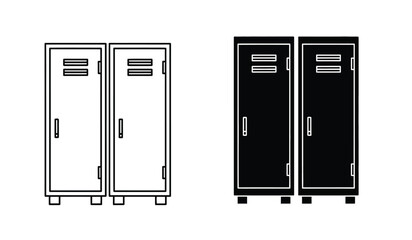 A set of four locker icons in black and white line art style with various design elements and handles © ARSM D