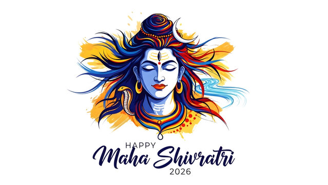Happy maha shivratri 2023, lord shivas face, hindu festival, isolated on transparent background