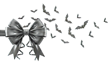 Black bow with flying bats, Halloween theme
