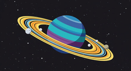 Naklejka premium Vibrant Saturn planet with stunning colorful rings in space
