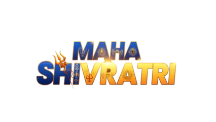 Maha shivratri festival typography with trident symbol, isolated on transparent background
