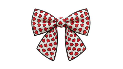 Cream Bow Tie with Red Heart Pattern