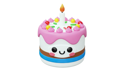 Cute Kawaii Birthday Cake with Candle and Sprinkles