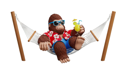 Gorilla in hammock with tropical drink