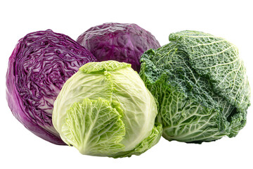 Obraz premium Fresh green and purple cabbages on black background