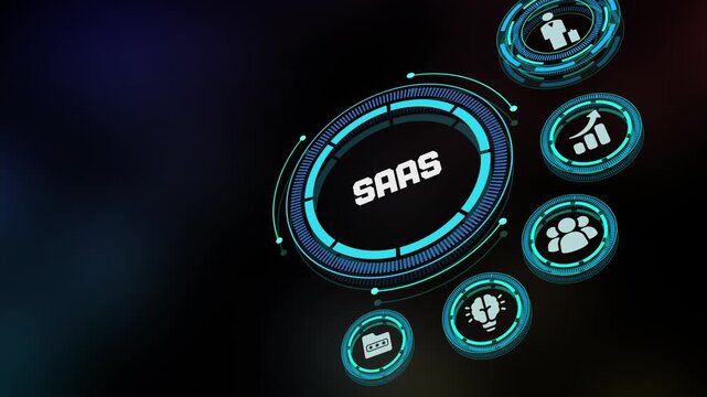 SaaS Software as a Service digital business concept with cloud icon and modern heading for web-based technology and subscription models.
