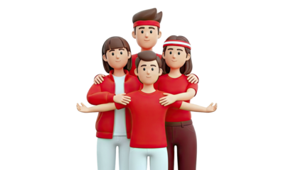 3D Cartoon Family in Red Outfits with Headbands