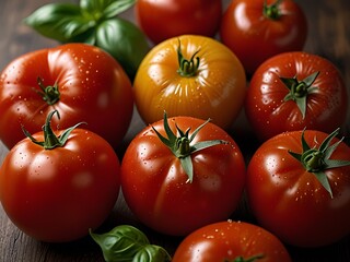Fototapeta premium Tomatoes arranged as a repeating food ingredient pattern. Culinary background for menu design, packaging, and recipe layouts.