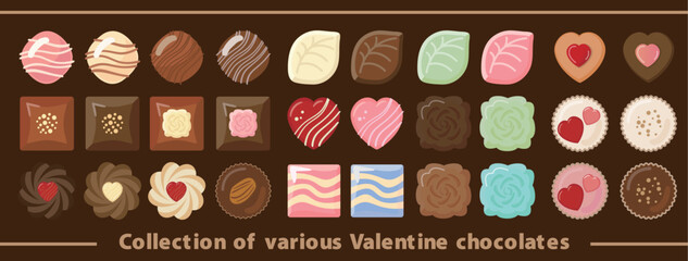 Valentine&rsquo;s Chocolate Collection with Hearts and Sweet Desserts Illustrations