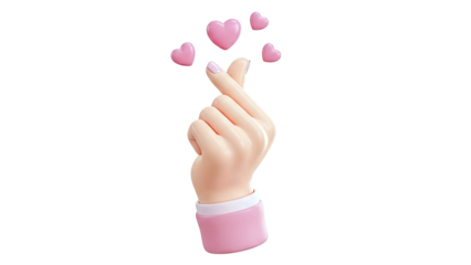 3D Hand Gesture with Pink Hearts