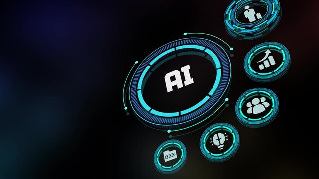  Artificial Intelligence and Machine Learning Technology Icon for Next Generation Business Automation and Data Intelligence.