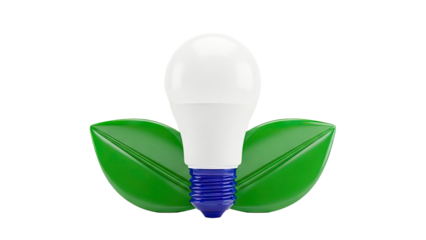 LED Light Bulb with Green Leaves - Eco-friendly Energy Concept