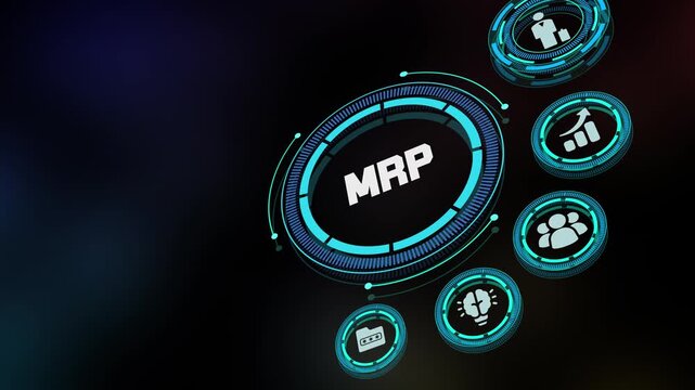 MRP Material Requirements Planning Icon for Industrial Inventory Management and Supply Chain Production Efficiency.