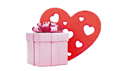 Pink Gift Box and Red Heart with Cutouts