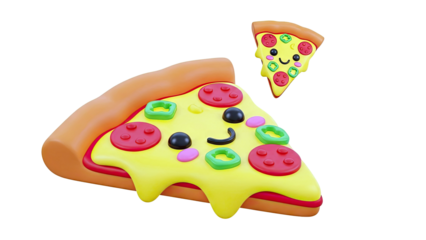 Cute 3D Cartoon Pizza Slices with Faces