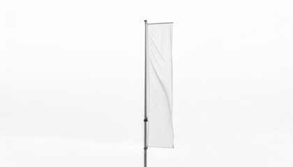 Single vertical white banner on pole isolated on white background, minimal advertising flag template for corporate branding or event mockup.