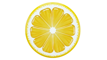 Close-up of a glistening, glossy lemon slice on a white background