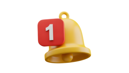 Notification bell icon with red alert badge isolated on transparent background