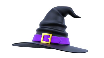 Black witch hat with purple band and gold buckle