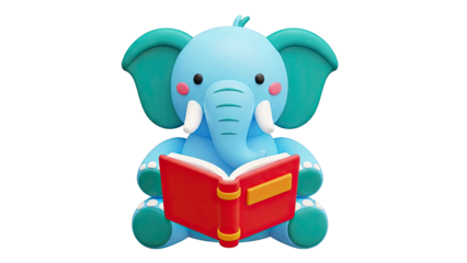 Cute cartoon elephant reading a book
