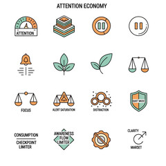 Attention Economy Infographic Icons Set Illustration.